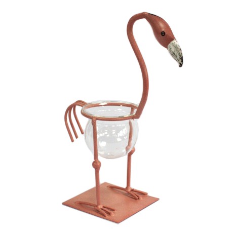 Hydroponic Home DÃ©cor - Pink Metal Flamingo Des 2