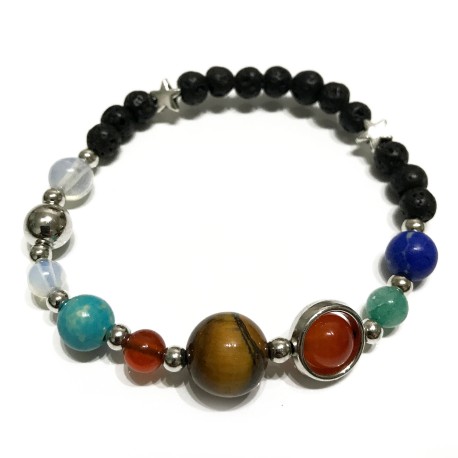 Lava Stone Bracelet - Silver Solar System