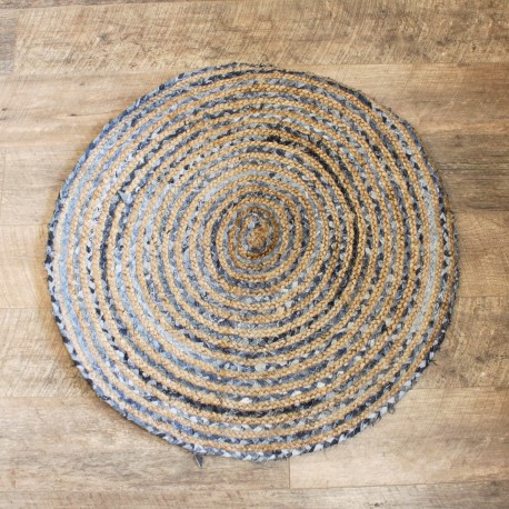 Round Jute and Recycle Denim Rug- 90 cm