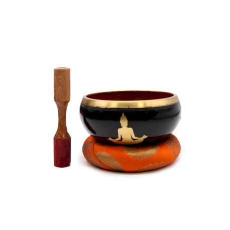 Lrg Buddha Singing Bowl Set- Black/Orange 14cm