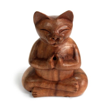 Wooden Carved Incense Burners - Lrg Yoga Cat