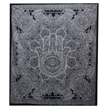 B&W Double Cotton Bedspread + Wall Hanging - Hamsa