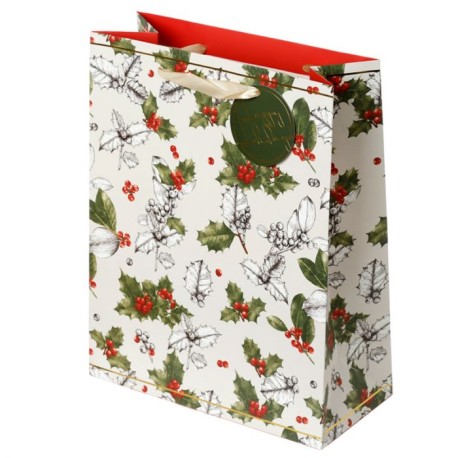 Christmas Botanical Holly Gift Bag - Large